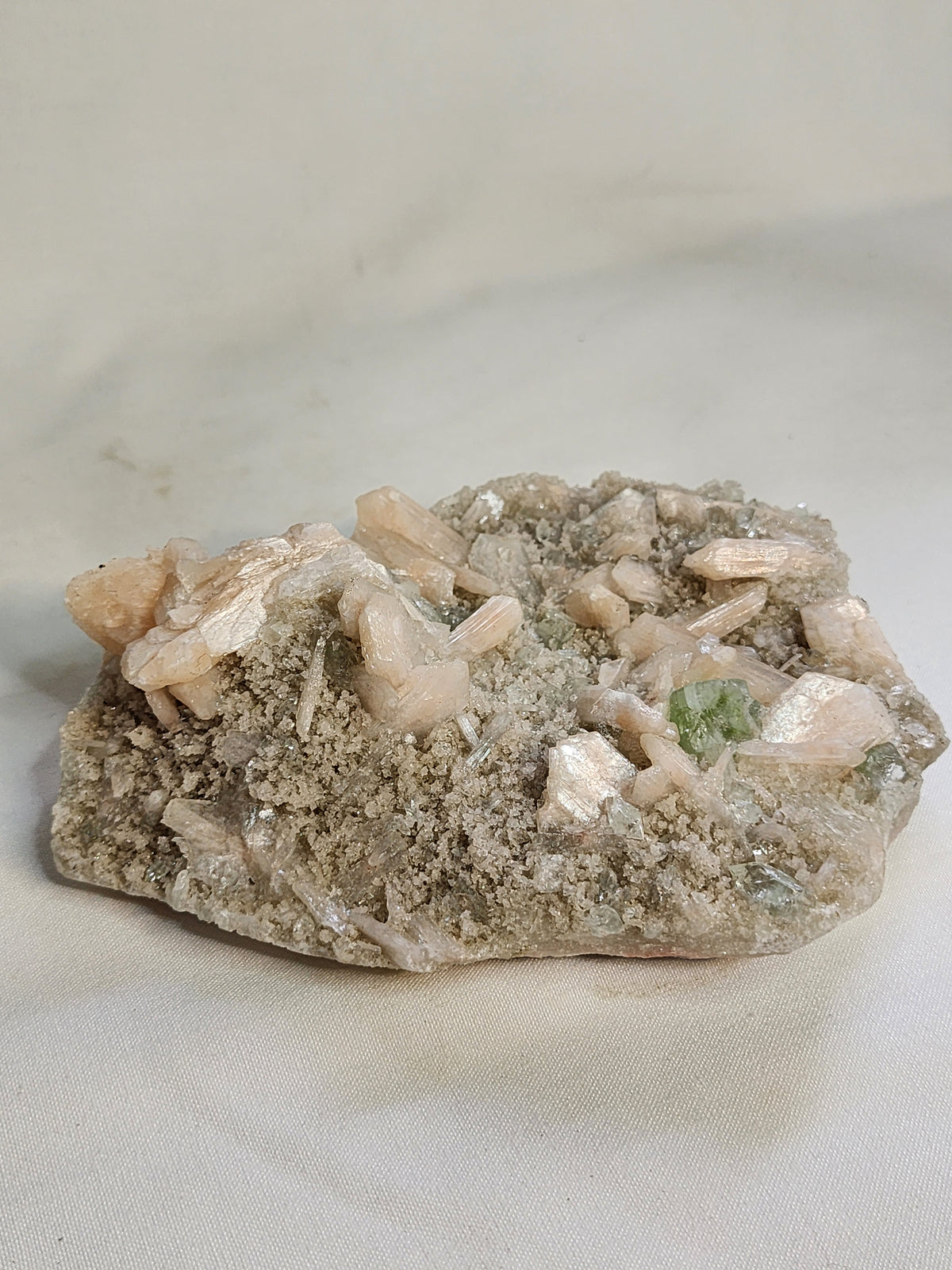 Peach Stilbite on Druzy Quartz Specimen