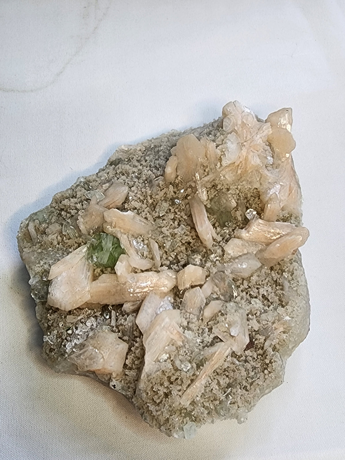Peach Stilbite on Druzy Quartz Specimen