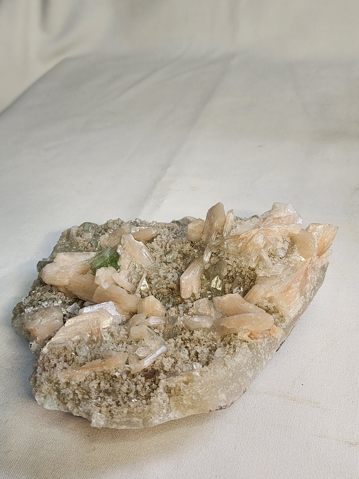 Peach Stilbite on Druzy Quartz Specimen